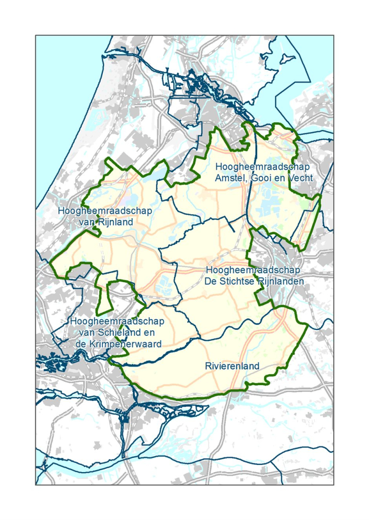 Kaart begrenzing Groene Hart waterschappen