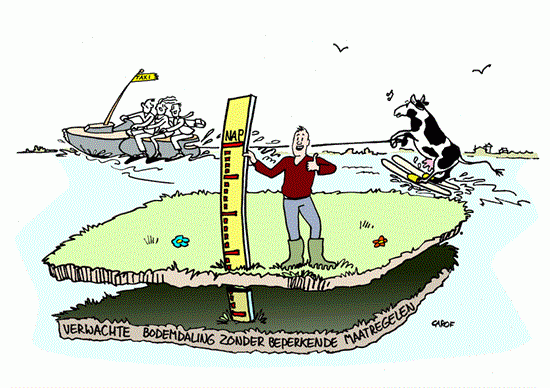 © copyright Beeldleveranciers Groene Hart en bodemdaling: man met meetlat