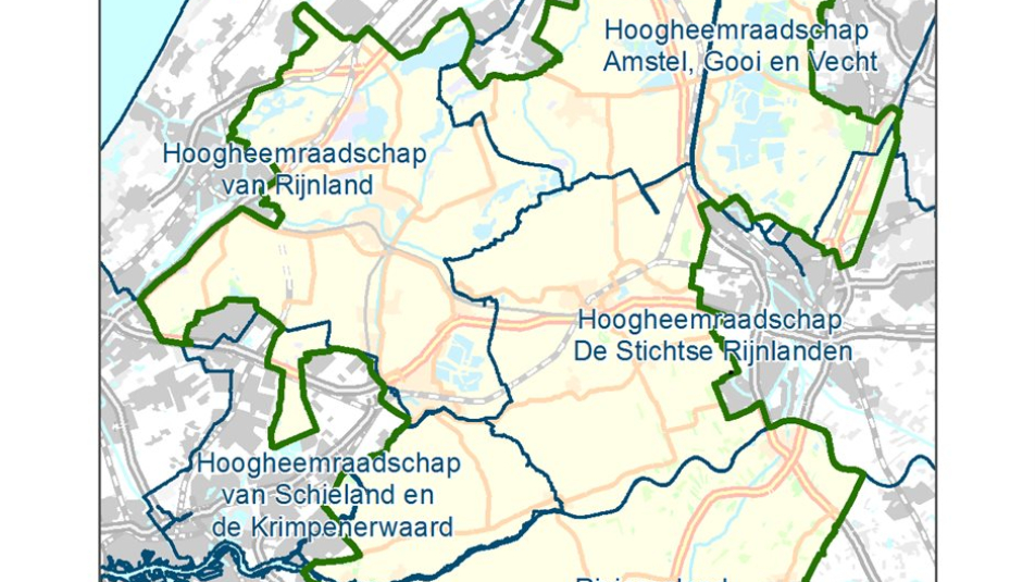 Kaart begrenzing Groene Hart waterschappen